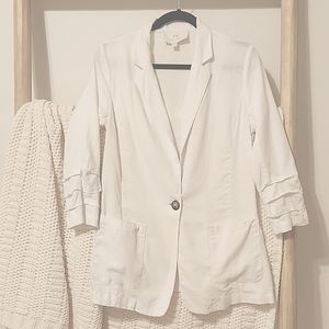 Halston Linen Blazer Ruffled Sleeves Size Small